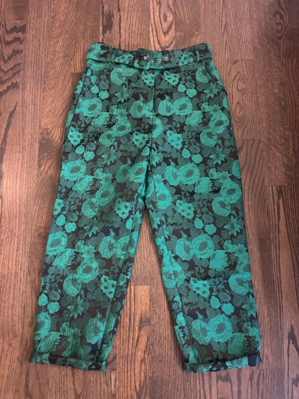 VICI Green and Black Floral Brocade Pants